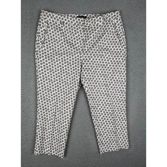 Adrianna Papell White Geometric Floral Pattern Capri Flat Front Pants 14 - Picture 1 of 12